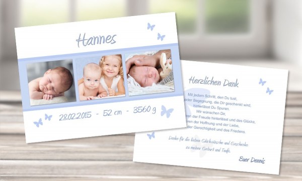 Danksagungskarten Geburt Schmetterling Briefumschlage Gratis Kartenveredelung Premium Kartenpapier 300 G M Gratis Format Din A6 10 X 15 Cm Gratis Gestaltungsservice Gratis