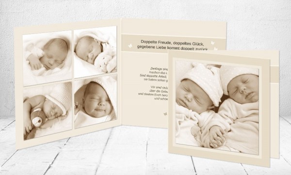 Baby Dankeskarten Zwillinge Kartenveredelung Premium Kartenpapier 400 G M Gratis Briefumschlage Gratis Format Quadrat 12 5 X 12 5 Cm Gratis Gestaltungsservice Gratis