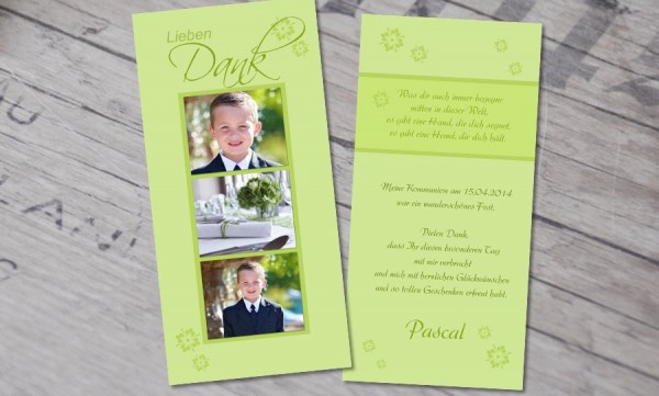 Dankkarte Kommunion &quot;Lieben Dank&quot; Briefumschläge gratis Kartenveredelung Premium Kartenpapier