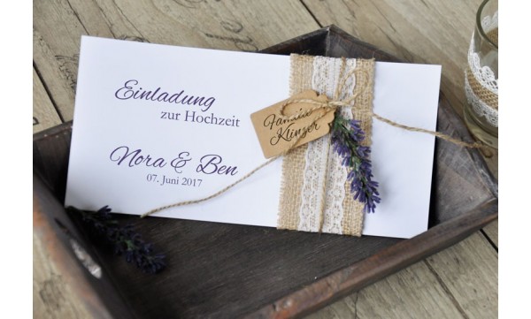 Einladungskaten Hochzeit Vintage "Lavendel"