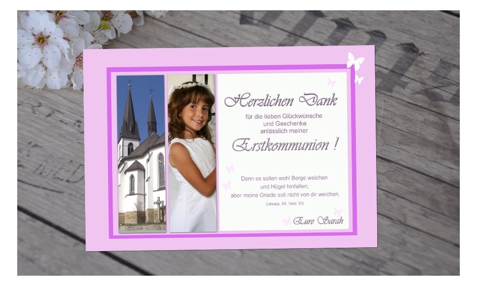 Danksagungskarten zur Kommunion "Traum in pink"