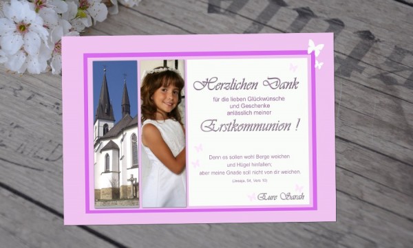 Danksagungskarten zur Kommunion "Traum in pink"
