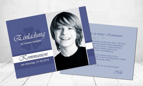 Einladungskarte Kommunion "Kleeblatt"