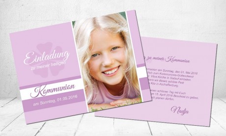 Einladungskarte Kommunion "Kleeblatt"