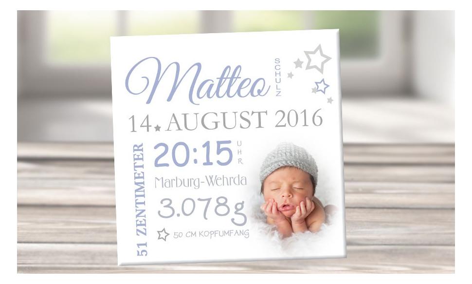 Wandbild mit Geburtsdaten und Foto "Matteo"