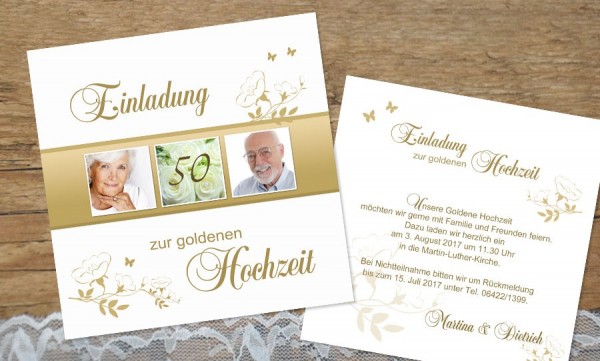 Einladung Goldhochzeit "Gold"