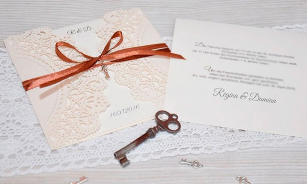 Einladungskarten Hochzeit Vintage "Edler Lasercut"