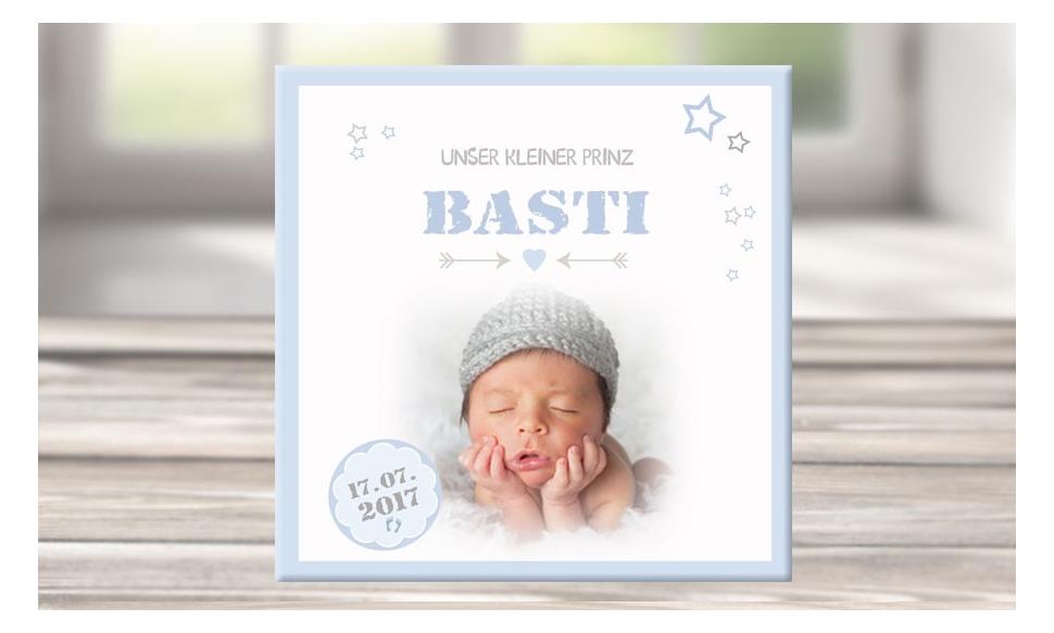 Wandbild mit Geburtsdaten und Foto "Basti"