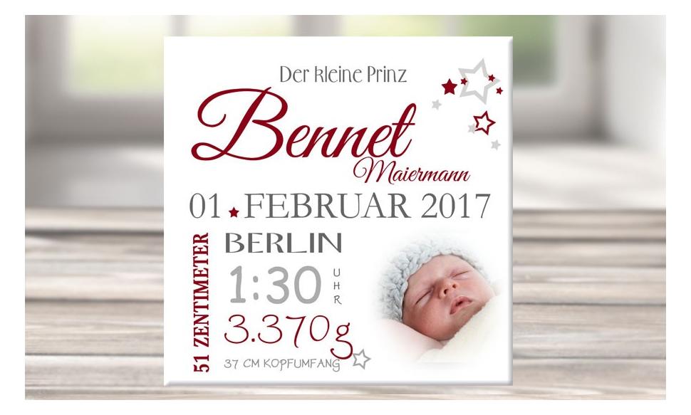 Wandbild mit Geburtsdaten und Foto "Bennet"