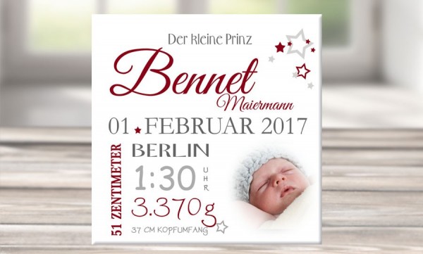 Wandbild mit Geburtsdaten und Foto "Bennet"