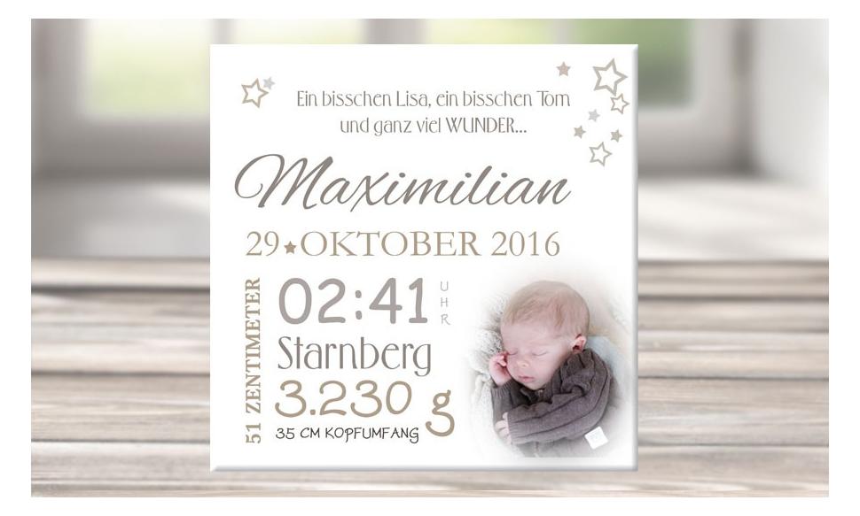 Wandbild mit Geburtsdaten und Foto "Maximilian"