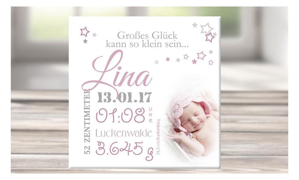 Wandbild mit Geburtsdaten und Foto "Lina"