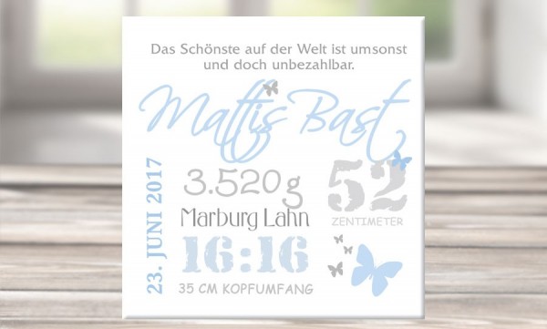 Wandbild mit Geburtsdaten und Foto "Mattis"