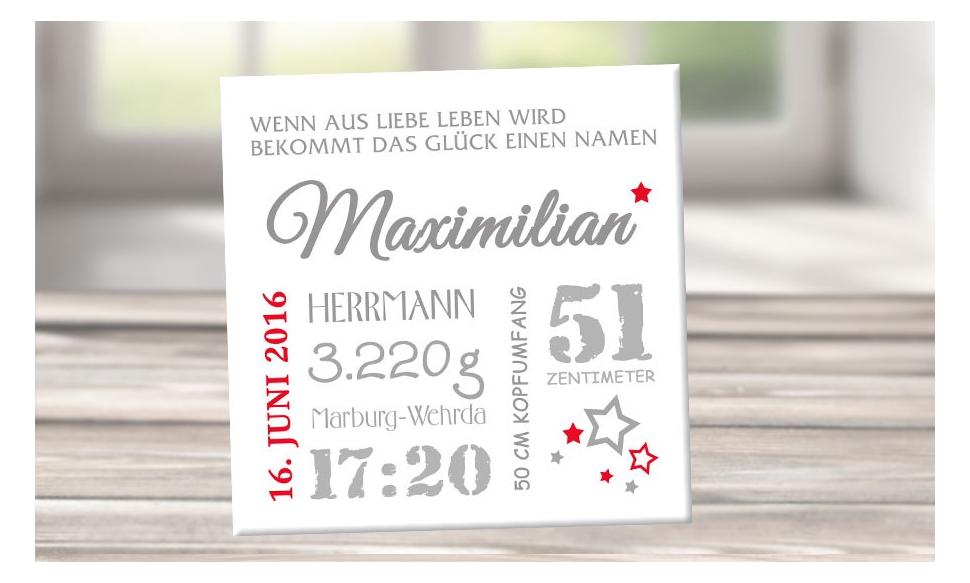 Wandbild mit Geburtsdaten "Maximilian"