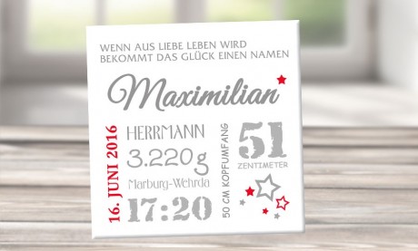 Wandbild mit Geburtsdaten "Maximilian"