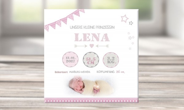 Wandbild mit Geburtsdaten und Foto "Lena"