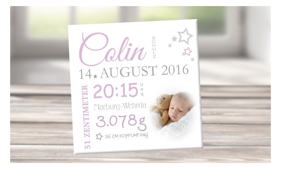 Wandbild mit Geburtsdaten und Foto "Colin"