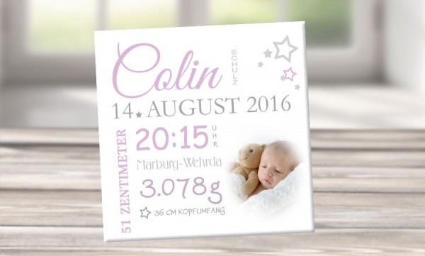 Wandbild mit Geburtsdaten und Foto "Colin"