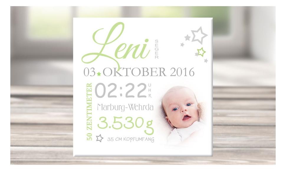 Wandbild mit Geburtsdaten und Foto "Leni"