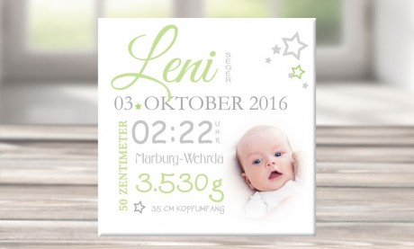 Wandbild mit Geburtsdaten und Foto "Leni"