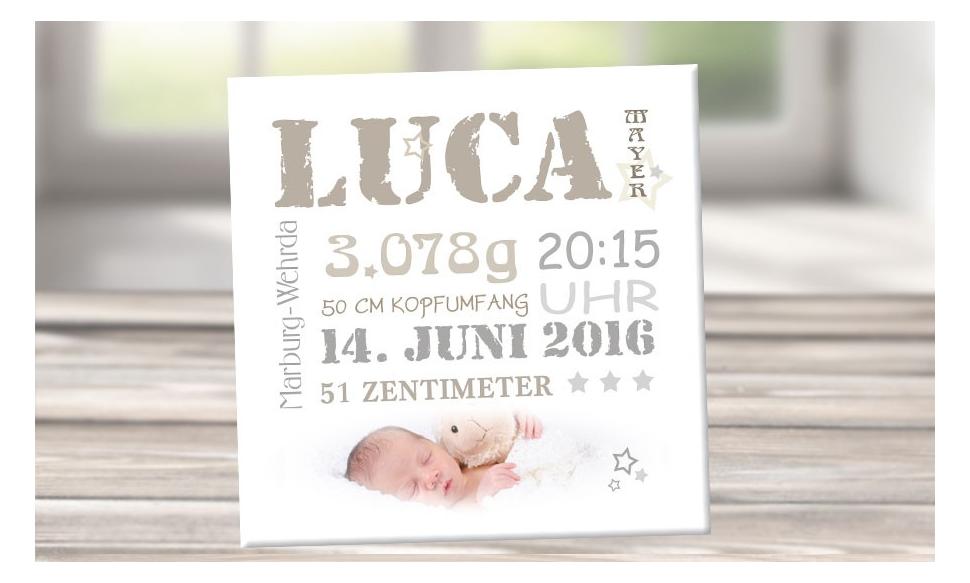 Wandbild mit Geburtsdaten und Foto "Luca"