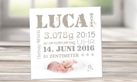Wandbild mit Geburtsdaten und Foto "Luca"