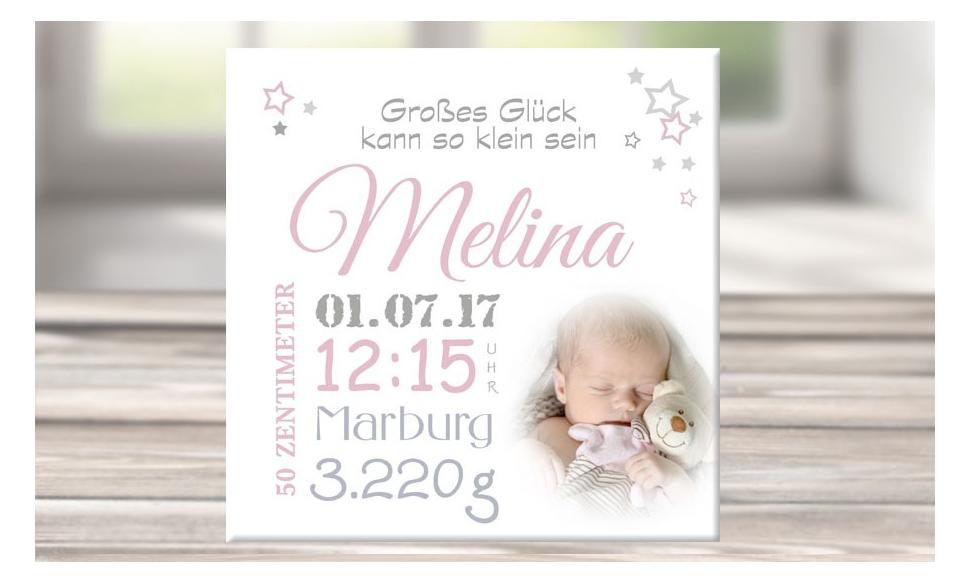 Wandbild mit Geburtsdaten und Foto "Melina"