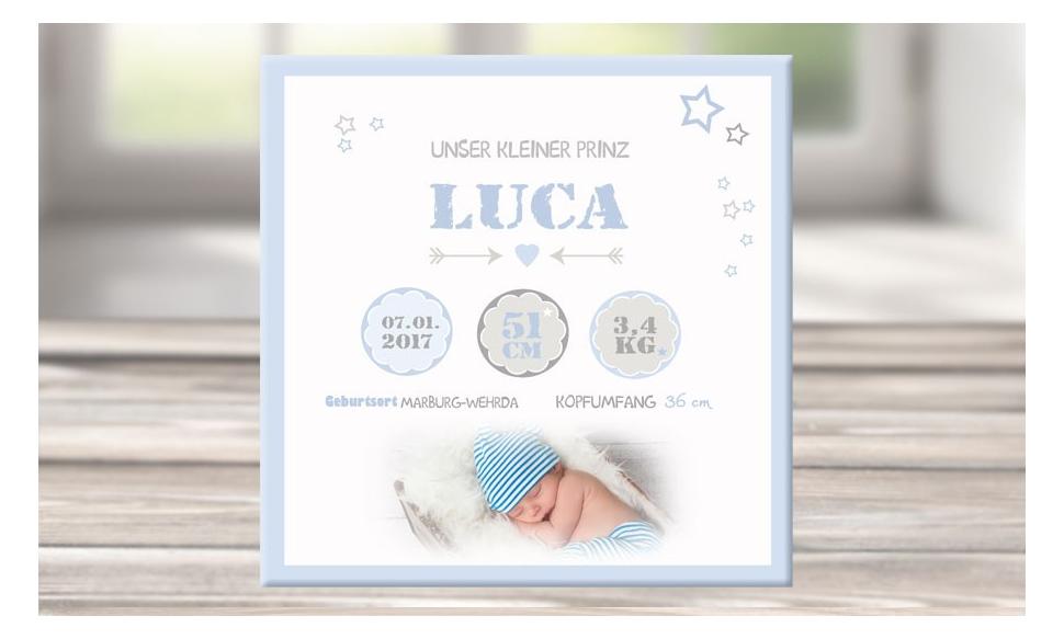 Wandbild mit Geburtsdaten und Foto "Luca"