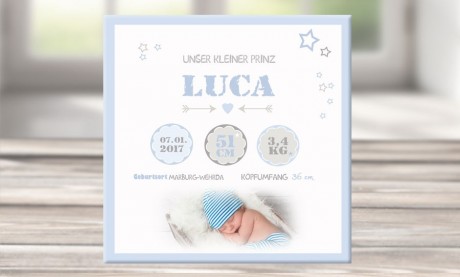 Wandbild mit Geburtsdaten und Foto "Luca"