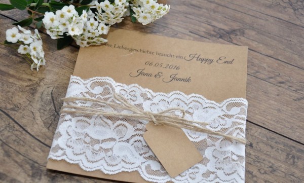 Einladungskarten Hochzeit Vintage Kraftpapier Kusst Spitze Briefumschlage Gratis Gestaltungsservice Gratis