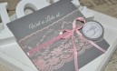 Hochzeitseinladungskarte Spitze rosa grau "Märchenwelt"