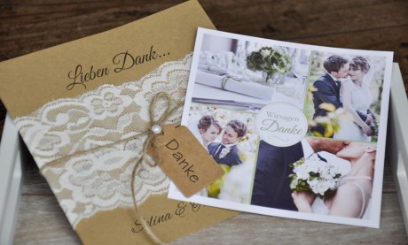 Dankeskarten Hochzeit Vintage "Kraftpapier küsst Spitze"