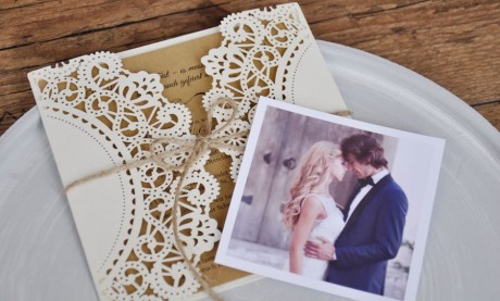 Danksagungskarten Hochzeit Vintage Lasercut mit Kraftpapier und Foto