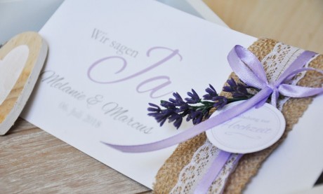 Einladungskaten Hochzeit Vintage "Lavendel"