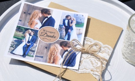 Dankeskarte Hochzeit Vintage Spitze mit Kraftpapier