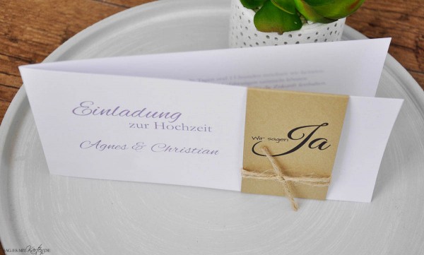 Einladungskarte Hochzeit Kraftpapier & Spitze Vintage Boho