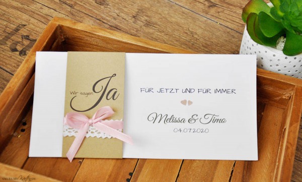 Einladungskarte Hochzeit Kraftpapier & Spitze Vintage Boho