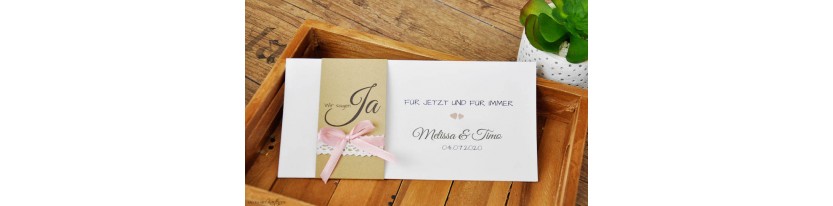 Einladungskarte Hochzeit Kraftpapier & Spitze Vintage Boho