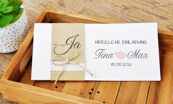 Einladungskarte Hochzeit Kraftpapier & Spitze Vintage Boho