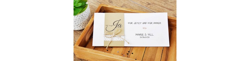 Einladungskarte Hochzeit Kraftpapier & Spitze Vintage Boho