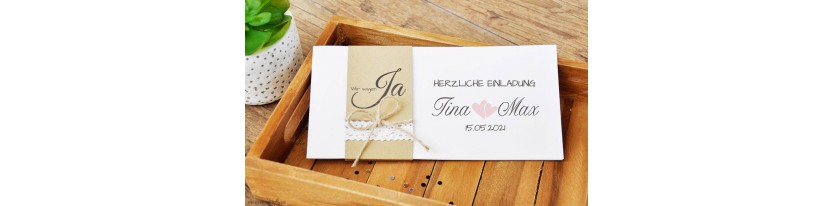 Einladungskarte Hochzeit Kraftpapier & Spitze Vintage Boho