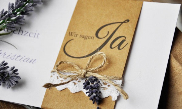 Einladungskarte Hochzeit Kraftpapier & Spitze Vintage Boho