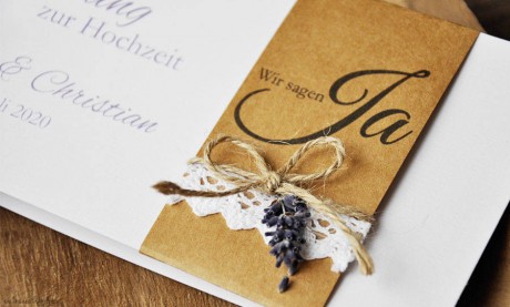 Einladungskarte Hochzeit Kraftpapier & Spitze Vintage Boho