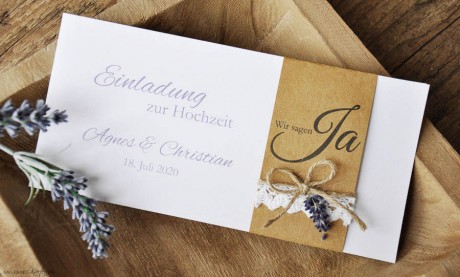 Einladungskarte Hochzeit Kraftpapier & Spitze Vintage Boho