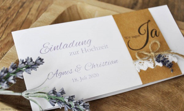 Einladungskarte Hochzeit Kraftpapier & Spitze Vintage Boho