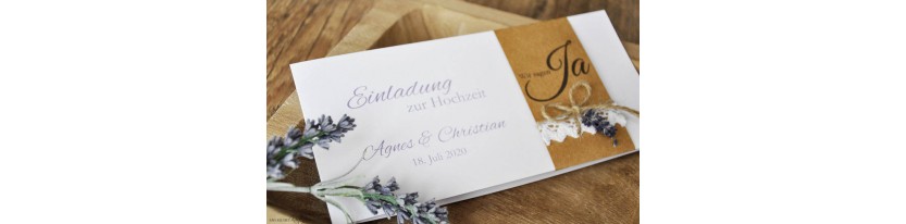 Einladungskarte Hochzeit Kraftpapier & Spitze Vintage Boho