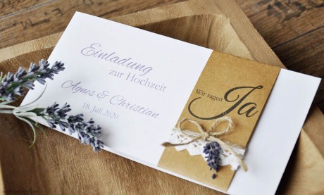 Einladungskarte Hochzeit Kraftpapier & Spitze Vintage Boho