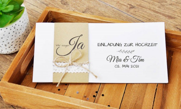 Einladungskarte Hochzeit Kraftpapier & Spitze Vintage Boho