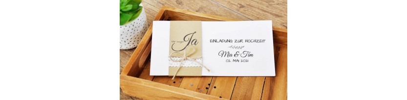 Einladungskarte Hochzeit Kraftpapier & Spitze Vintage Boho