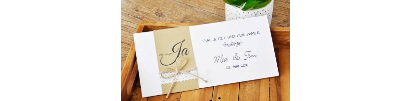 Einladungskarte Hochzeit Kraftpapier & Spitze Vintage Boho